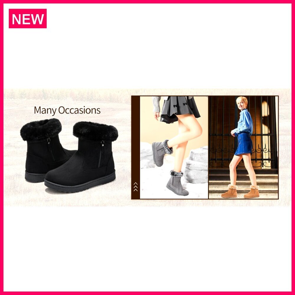 Women's Winter Snow Boots Suede Ankle Booties with Faux Fur Lining - Picture 8 of 8